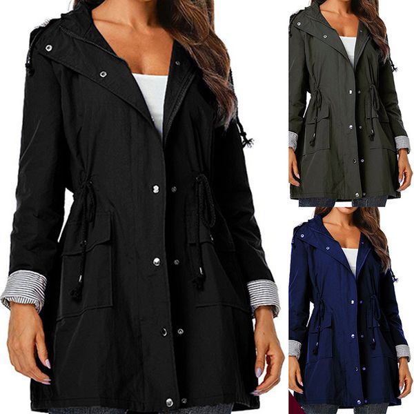 

winter jacket women windproof receive waist windbreaker long jacket coat outdoor raincoat windproof camping hiking hooded, Black