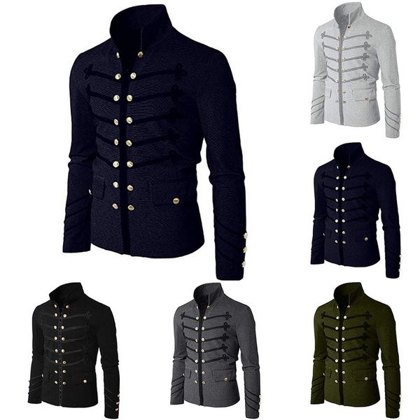 

drop shipping adisputent men's stand-up collar gothic jacket button decorated coat uniform costume praty coat outwear, Black;white