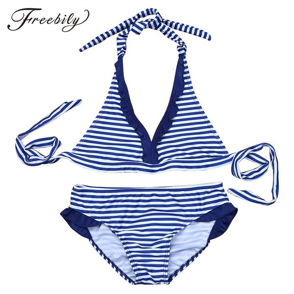 

kids teens striped tankini swimsuit two pieces swimwear strappy halter swim with bottoms bikini set bathing suit beachwear