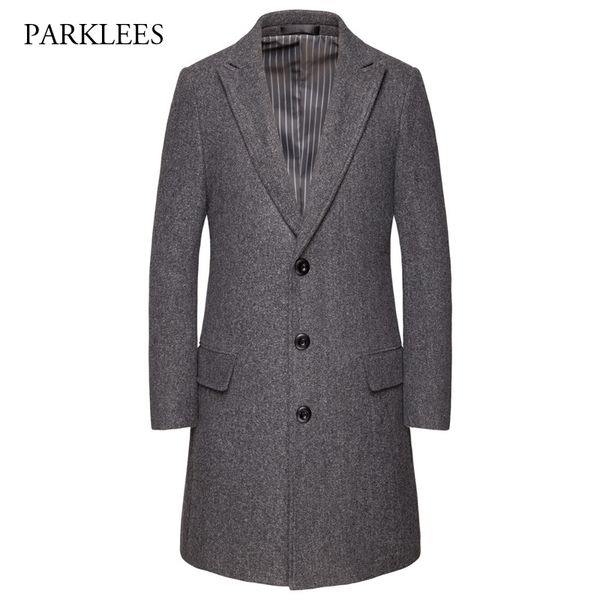 

boutique mens gray wool trench coat 2019 winter brand new woolen long overcoat for men slim fit casual abrigo largo hombre 6xl, Black