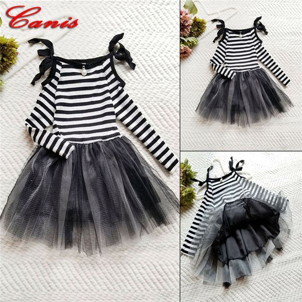 

canis fashion kids toddler baby girl princess tutu dress striped cotton strapy wedding party pageant gown long sleeveless, Red;yellow