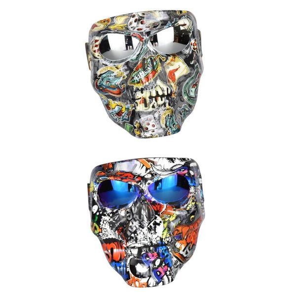 

2 pieces moto road riding motorcycle skull goggles mask detachable cool