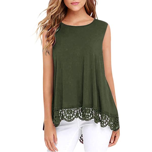 

feitong women lace sleeveless and blouses female solid color loose cotton blouse blusas femininas de ver o 2019 new, White