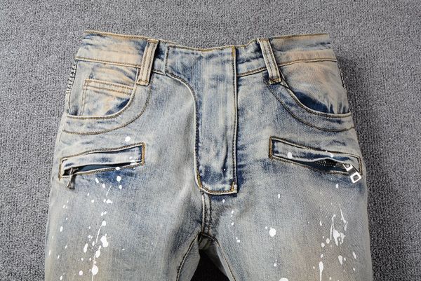 

classic 18"ss style fashion men's jeans blue skinny fit spliced ripped jeans high street destroyed biker denim jeans 29-40