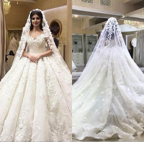 

Luxury Lace Beads Floral Arabic Ball Gown Wedding Dresses Crystal Off Shoulder Arabia Bride Plus Size Saudi Dubai Bridal Gowns Custom Made