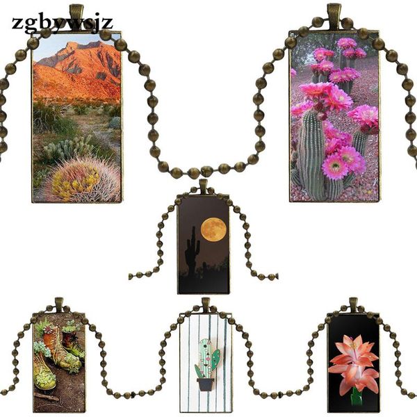 

for women choker many lovely cactus steel color glass cabochon with rectangle shaped pendant choker necklace, Silver