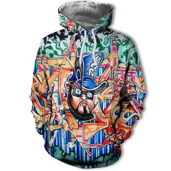 

fashion men sweatshirt long sleeve pullover loose casual men hooded sweatshirt anime character 3d printing autumn, Black