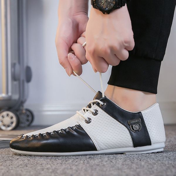 

brand new loafers men leather casual shoes moccasins men driving shoes male footwear flat white, Black