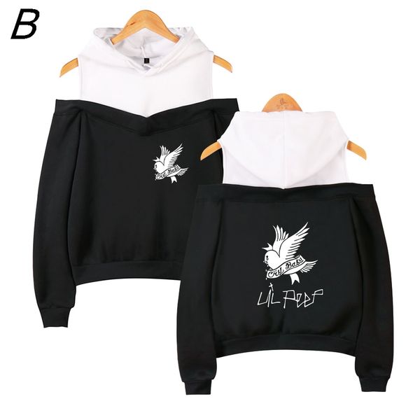

lil peep off-the-shoulder hoody vrouwen emo rapper cry baby gedrukt sweatshirt maten voor casual fashion sweatshirt pullovers, Black
