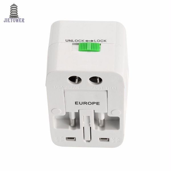 1 Conjunto Tudo em Um Universal global Internacional Plug Adapter 2 Porta USB World Travel AC Power Charger Adaptador AU EUA REINO UNIDO DA UE conversor 50 pcs