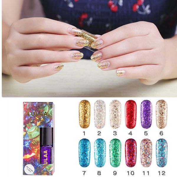 

lulaa 6ml diamond nail polish glitter nail art hou sale 12colors varnish shining sequins polish