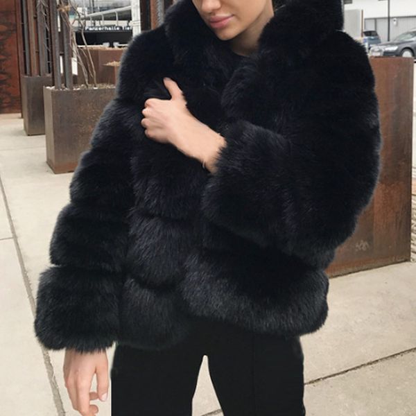 

chic 2018 winter women faux fur coats jackets fur outerwear women fluffy thicken warm ladies overcoat plus size 5xl, Black