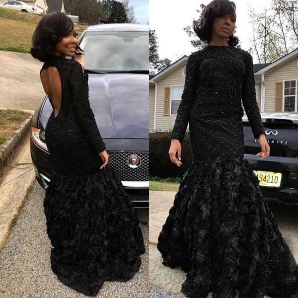 

Sexy Backless High Neck Mermaid Evening Dresses 2019 New Black Girl Lace Crystal Beaded Celebrity Red Carpet Dress Prom Party Gowns