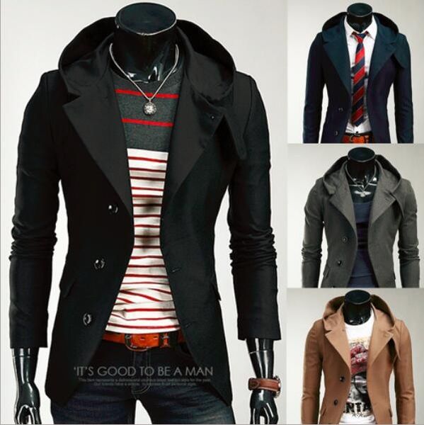 

korean style men fashion solid color dark blue lapel suit, Black