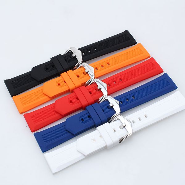 

silicone rubber sport universal watch band man and woman pin clasp watch accessories 18mm 20mm black blue white red orange, Black;brown