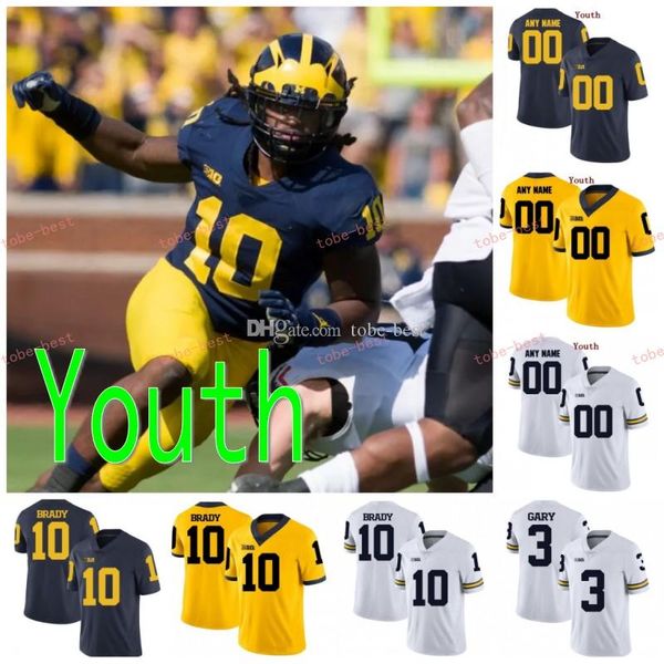 

youth michigan wolverines #10 brady devin bush mccaffrey 2 patterson woodson white navy blue yellow stitched ncaa kids boy jerseys, Black
