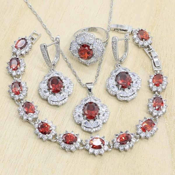 

new arrivals red cubic zirconia jewelry sets for women silver color earrings/pendant/necklace/ring/bracelet wedding jewelry