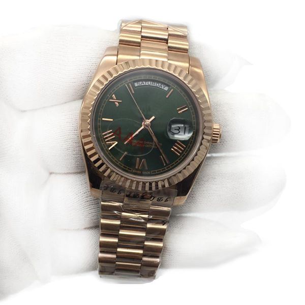

new arriva mens watch rose gold green dial president day-date sapphire cystal men watches automatic mechanical stainless steel ing, Slivery;brown