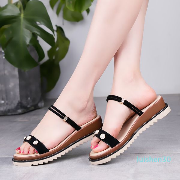 

2020 women low heel anti skidding beach wimen's shoes woman cross strap sandals peep-toe sandals cow suede casual basic l30, Black