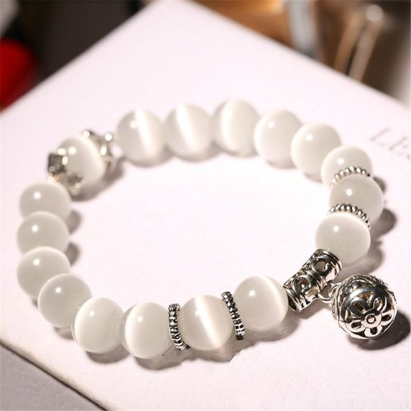 

natural opal beads bracelets crystal fashion women bracelet vintage stainless steel braceletes for women, Black