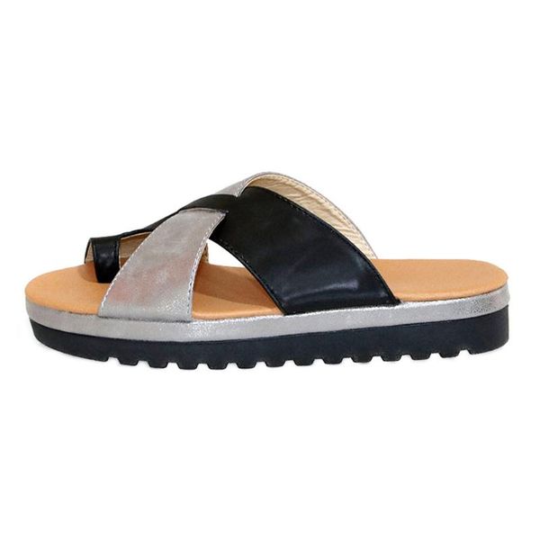 

1 pair cool cross open toe outdoor indoor summer women slipper middle heel artificial pu ortc casual wedge beach, Black