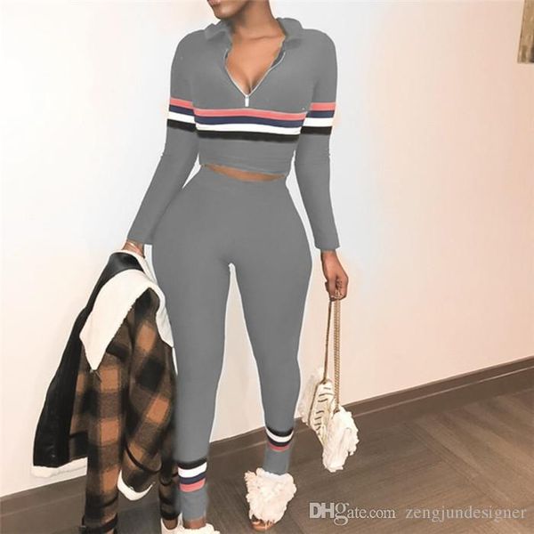 

женская летняя 2pcs брюки crew neck с длинным рукавом сплошной цвет женщины одежда zipper мода повседневная одежда, White