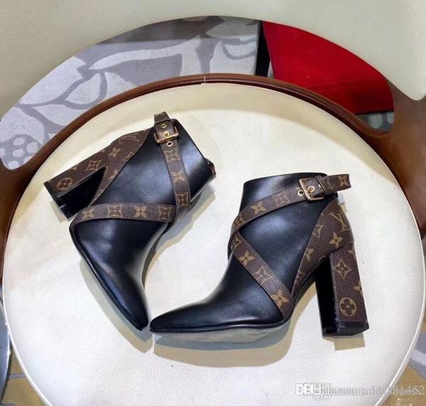 

fashion women winter boots and high heel ankle boots with leather and heavy-duty soles leisure lady martin boots big size 35-42, Black