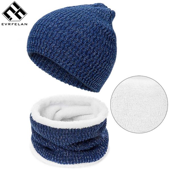 

evrfelan simple design hat&scarf set for women men knitted warm hats scarves 2 pieces winter accessories solid color hat&scarf, Blue;gray