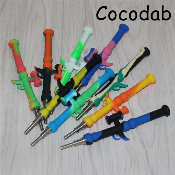 Hookahs DHL Néctar de silicone com dicas de titânio 10mm Mini Dab Straw Dabber Tool for Glass Bongs Oil plataformas