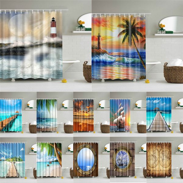 

3d seascape shower curtain pattern polyester bath shower curtains waterproof fabric bathroom screen home decor set