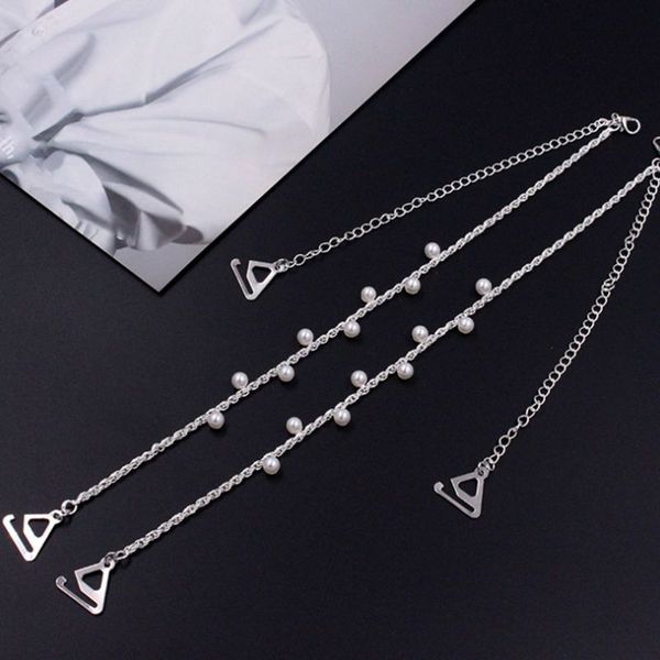 

women's g-strings ladies removable decorative bra straps luxury imitation pearl beading invisible anti-skid shoulder braided metal chai, Black;white