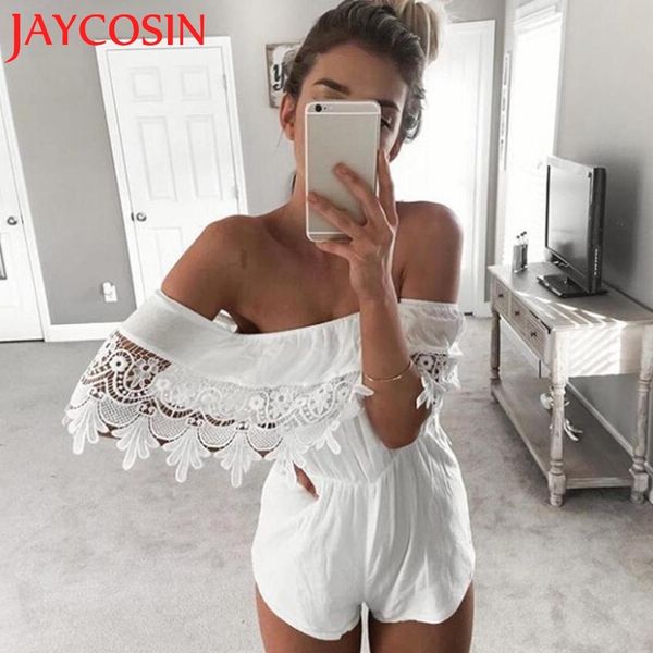 

jaycosin bonne affaire 2017 women off shoulder chiffon lace combishort ladies summer overalls beach clothes 1pc 120, Black;white