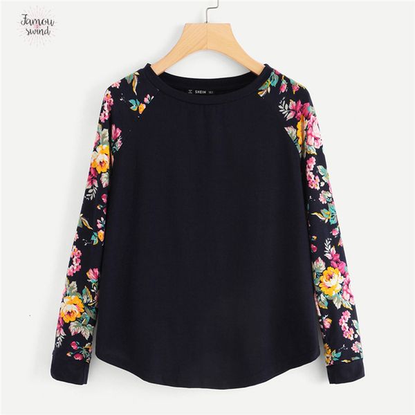 

navy highstreet элегантная футболка casual цветочный реглан лепесток рукава изогнутые хем длинные рукава tee осень женщины и top, White