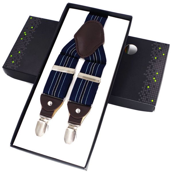 

new leather man's suspenders 4 clips braces elastic adjustable 4 buckle tirantes casual trousers suspensorio 3.5*115cm, Black;white