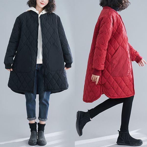 

2020 women oversized long sleeve parka cotton jackets autumn winter basic style solid loose plus size zipper jacket coat g10, Black