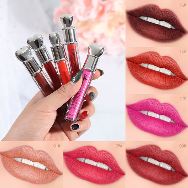 

long lasting women professional cosmetic matte lip gloss non-stick cup 16 colors liquid lipsticks 5ml