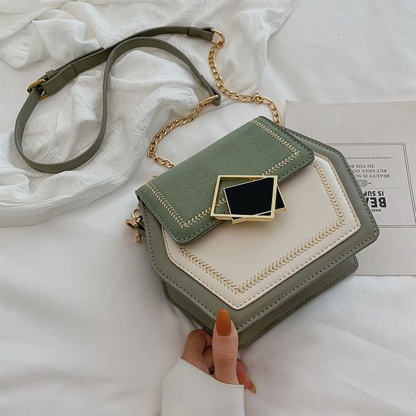 

new contrast color scrub leather crossbody bags for women 2019 small hexagon shoulder messenger bag phone purses and handbags