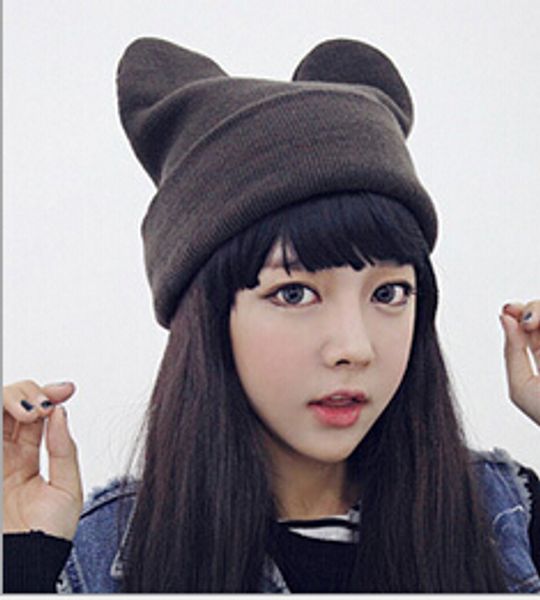 

bomhcs korean winter hat men's women's devil horn knitted cap ears woolen hat lovely panda