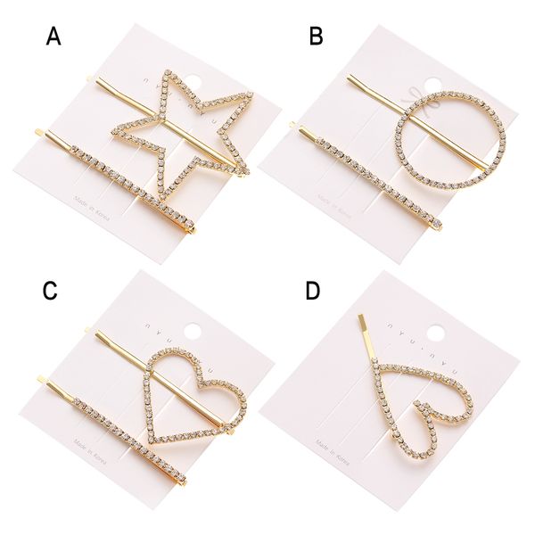 

bling crystal rhinestones star love heart hair barrettes headwear for women kid girls hair clips beauty jewelry wholesale, Golden;white
