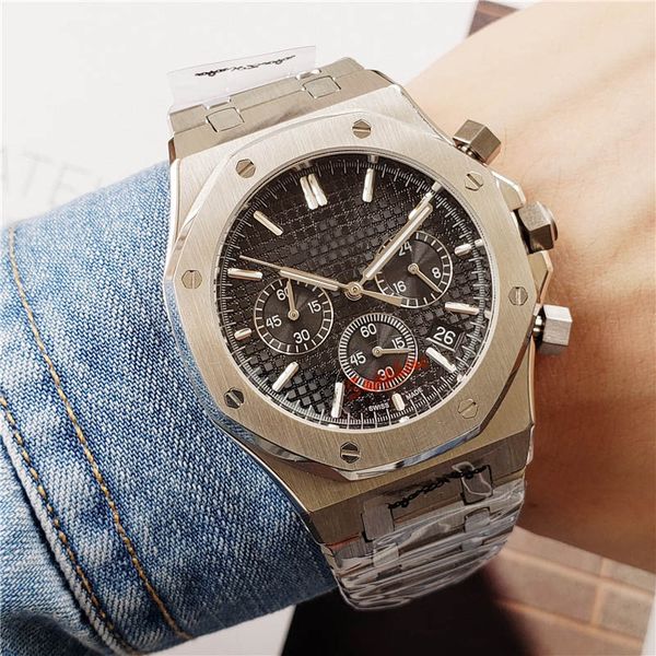 

men women luxury watch royal oak all solid stainless steel all dial work chronograph japan quartz movement clock wristwatches, Slivery;brown