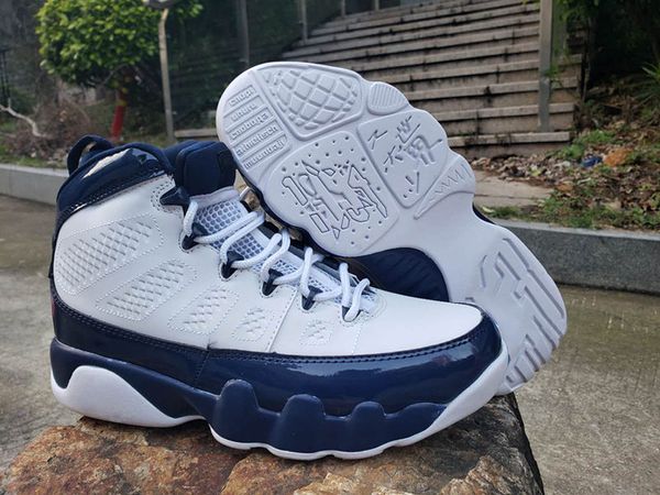 

9 unc 302370-145 mens basketball shoes trainer 9s white university blue-midnight navy men sports sneakers, White;red
