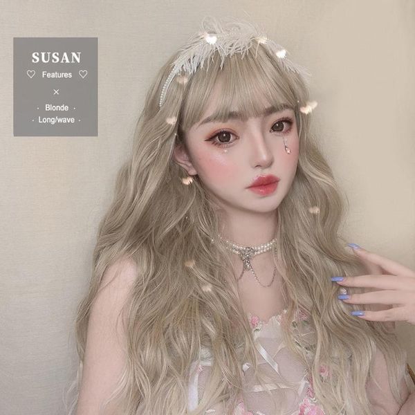 

synthetic wigs buqi long wavy women wig natural with bangs ombre blonde heat resistant for girl cosplay lolita party, Black