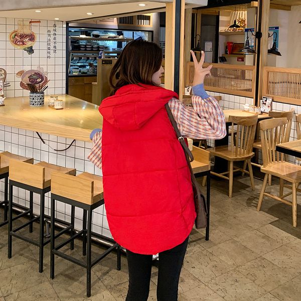 

2019 down cotton vest woman short fund student even hat loose coat woman cotton-padded clothes bread serve vest, Black;white