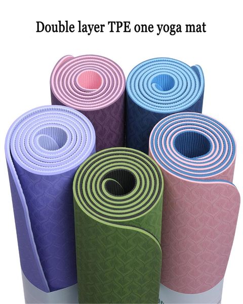 

6mm double layer double color non-slip tpe yoga mat green sports fitness mat yoga acupressure