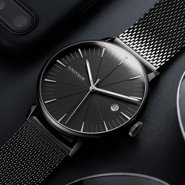 

fashion business watch men gold black mesh steel quartz watch for man minimalist wrist watches relogio masculino, Slivery;brown