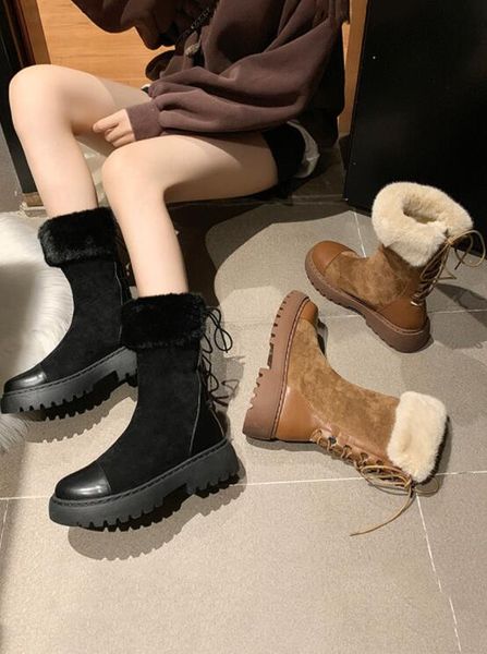 

mid-calf boots women shoes woman boots fashion short fur warm booties 2019 winter new comfortable warm, Black