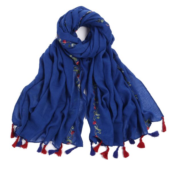 

lady foulard embroidered scarf shawl for women from india shawl scarves winter cotton voile scarf luxury brand 2018 new, Blue;gray