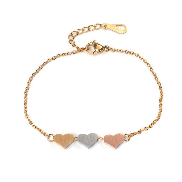 

trendy heart frosted gold & silver bracelet new stainless steel chain bracelets for women girls jewelry 17cm long, 1 pc, Golden;silver