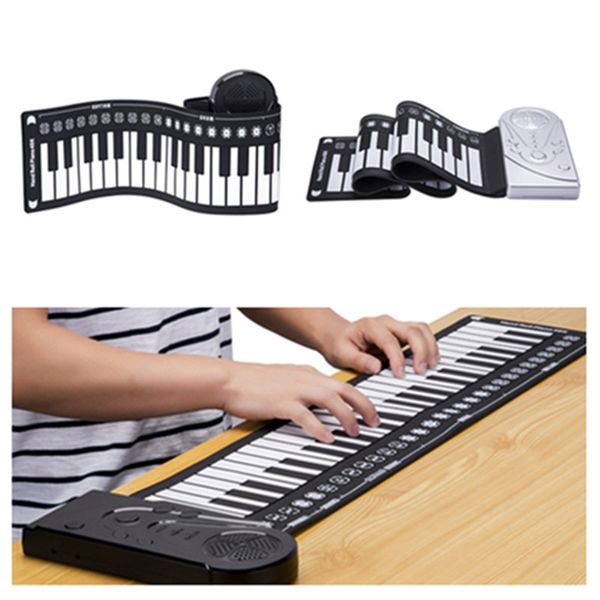 49-Tasten-Lautsprecher-Handroll-E-Piano, tragbares, zusammenklappbares elektronisches Soft-Keyboard-Klavier-MUSIK-Handrollpiano, Kinder-E-Piano