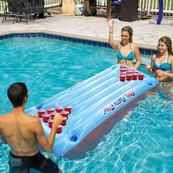 

selling 24 cup holder pvc inflatable beer pong table pool float water party fun air mattress lounge ice bucket cooler,ha093
